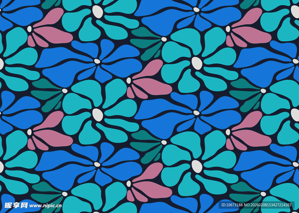 蓝底多彩花卉图案设计