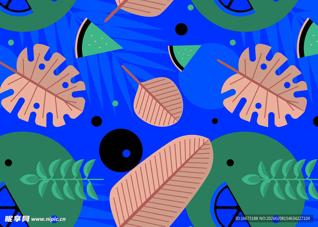 热带植物几何图案背景