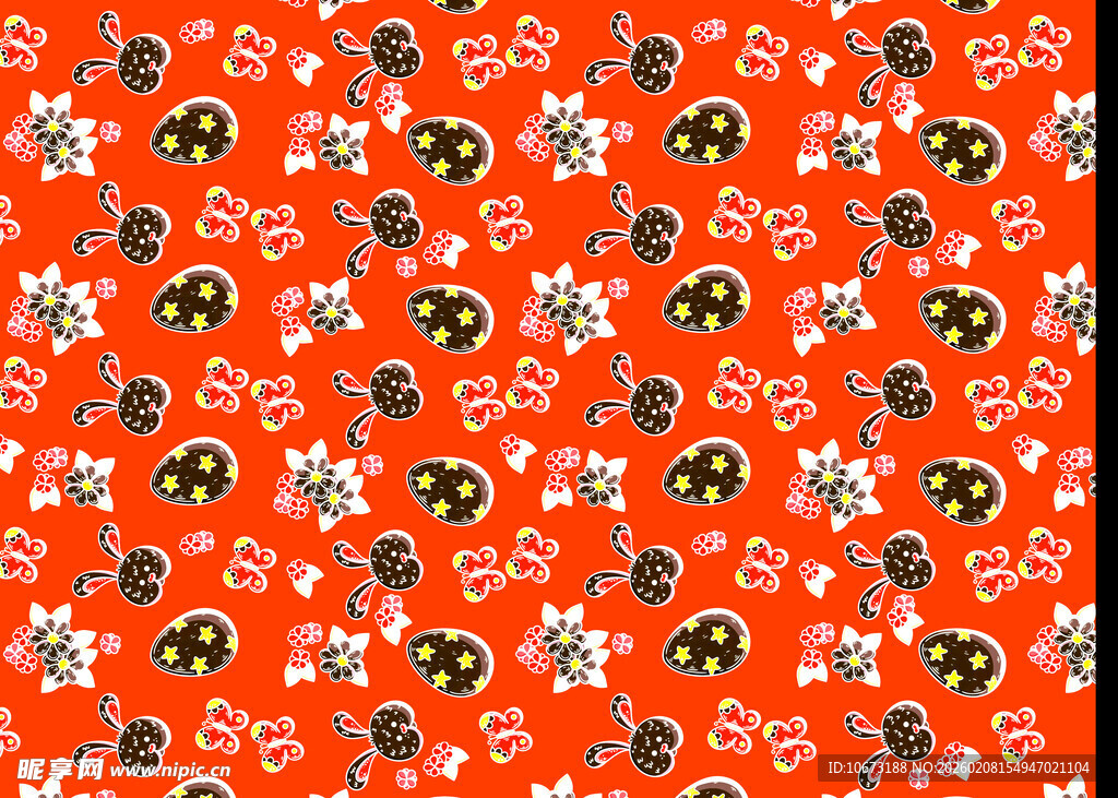 红色花卉图案布料纹理