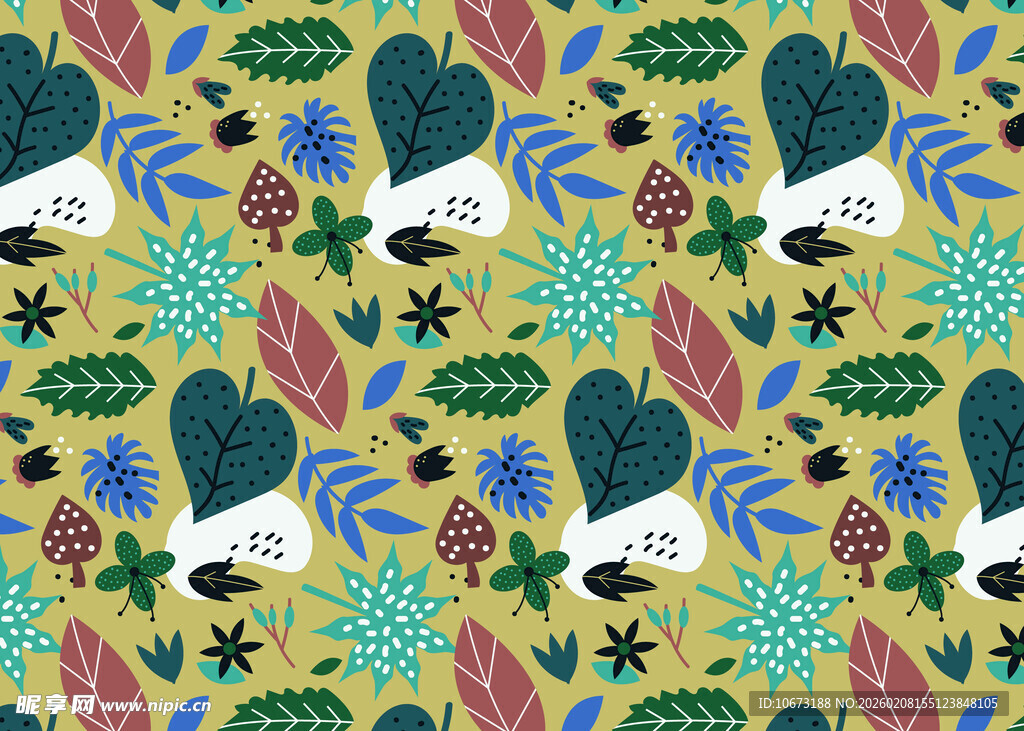 多彩动植物图案纹理背景