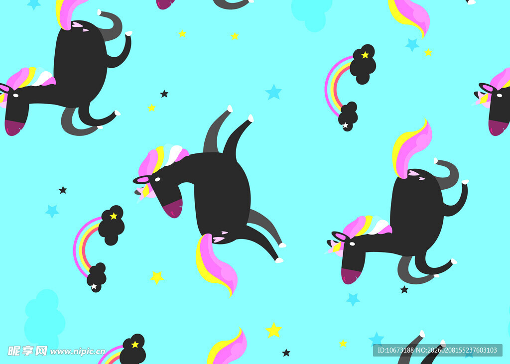 可爱黑猫与彩虹元素图案