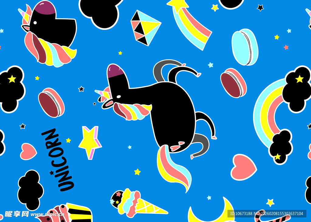 蓝色背景卡通动物图案