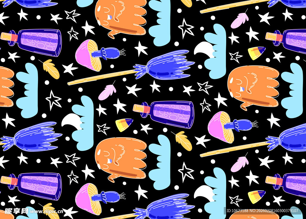 卡通太空元素无缝图案
