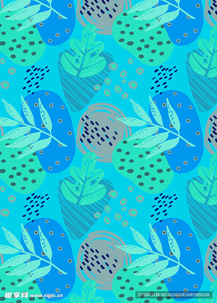 蓝绿植物图案背景纹理