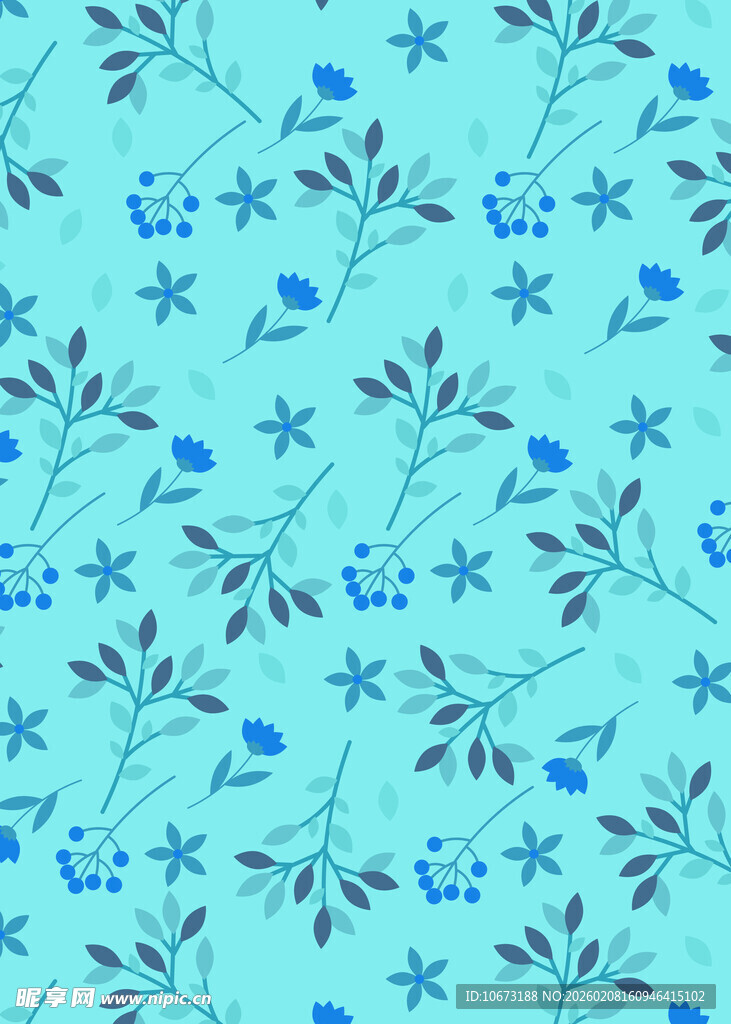 蓝底花卉小鸟图案纹理