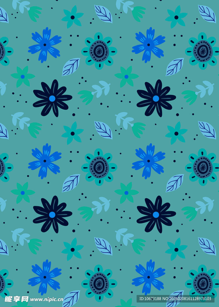 蓝绿花卉图案纹理背景