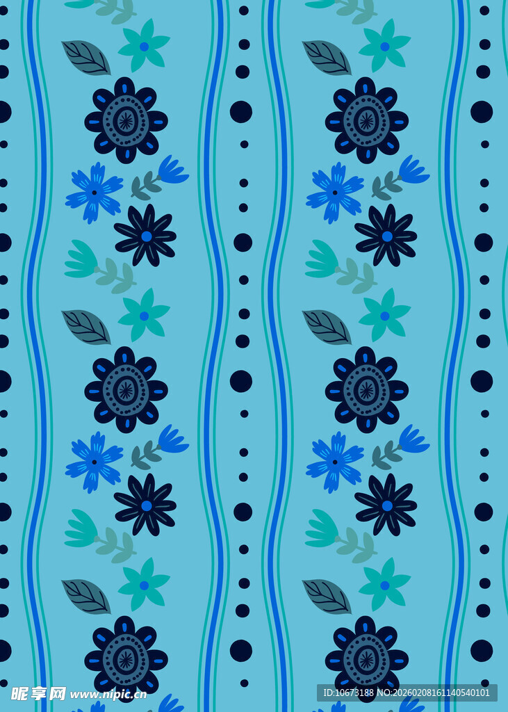 蓝色花卉条纹图案背景