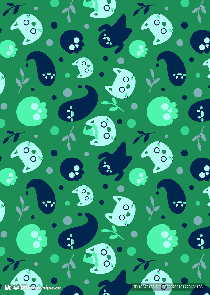 绿色卡通幽灵图案背景