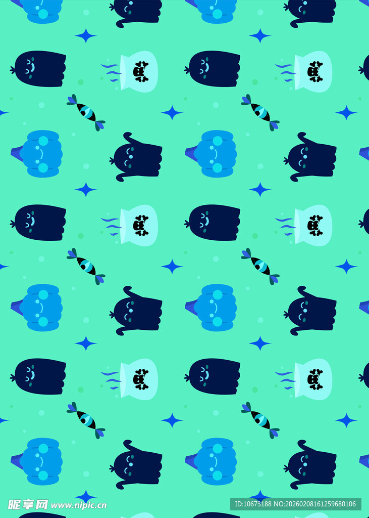 蓝绿小鱼图案背景纹理