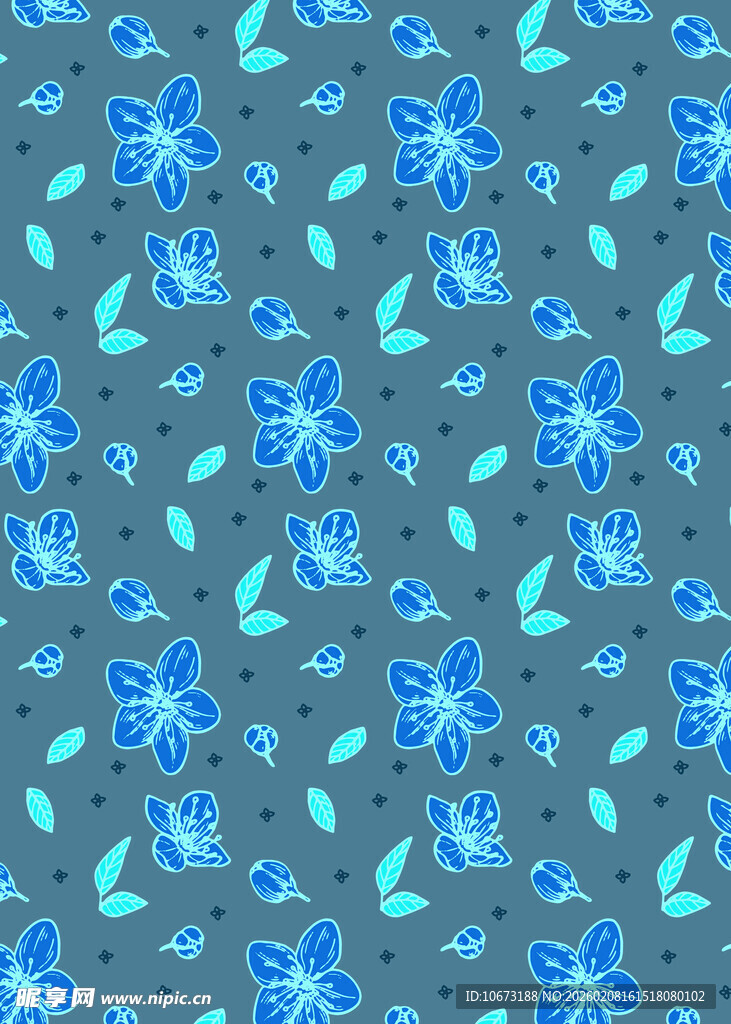 蓝绿花卉图案背景纹理