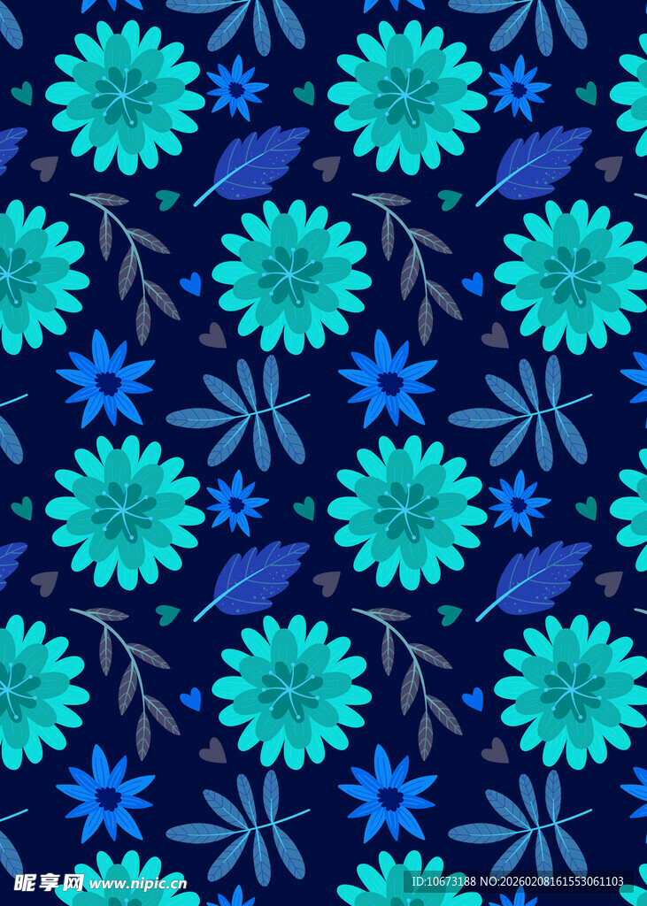 蓝绿花卉图案背景纹理