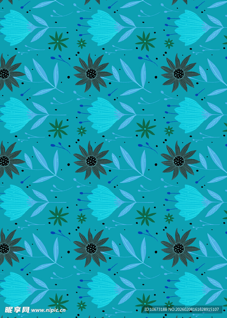 蓝底几何花卉图案纹理