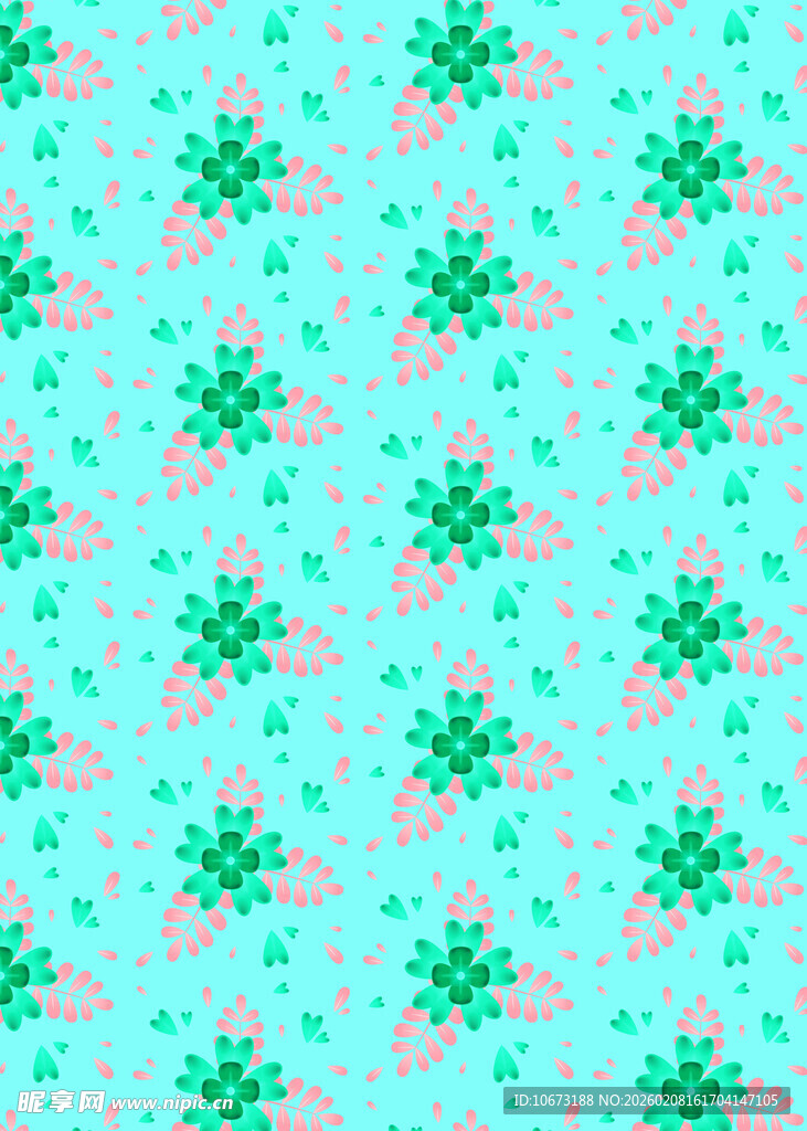 清新绿粉雪花图案背景