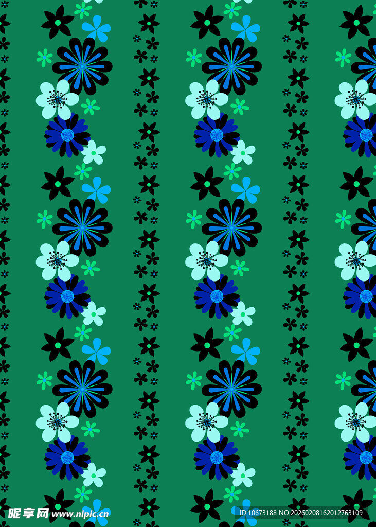 蓝绿花卉图案织物纹理