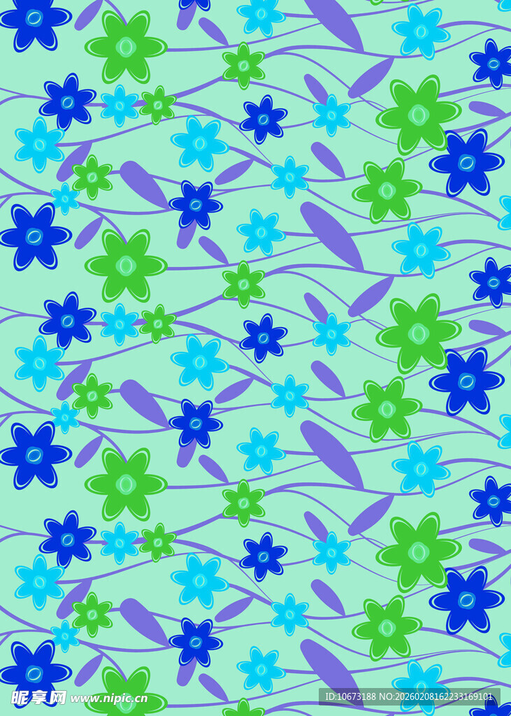 蓝绿花卉图案背景纹理