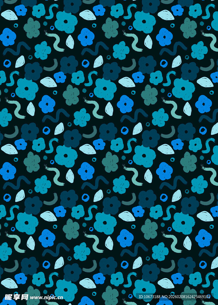 蓝色花卉图案布料纹理
