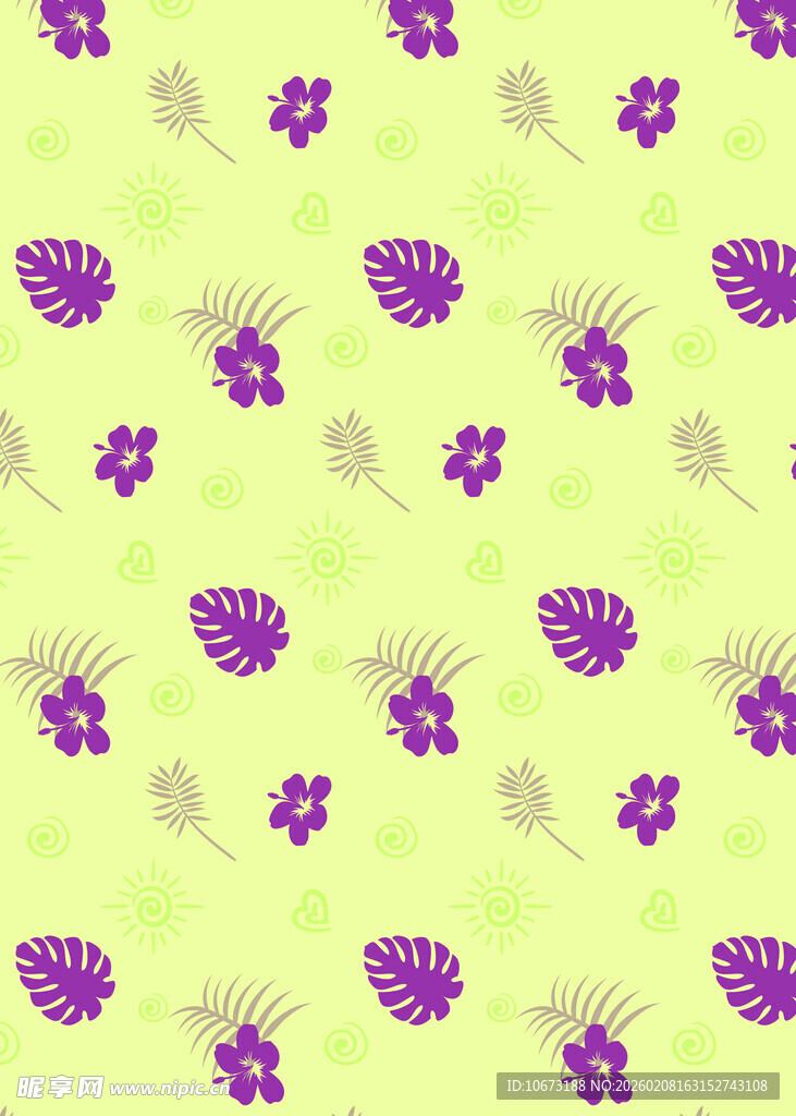 淡绿底紫色花卉图案背景