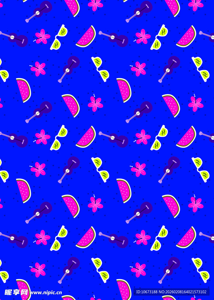 蓝色背景多彩图案无缝纹理