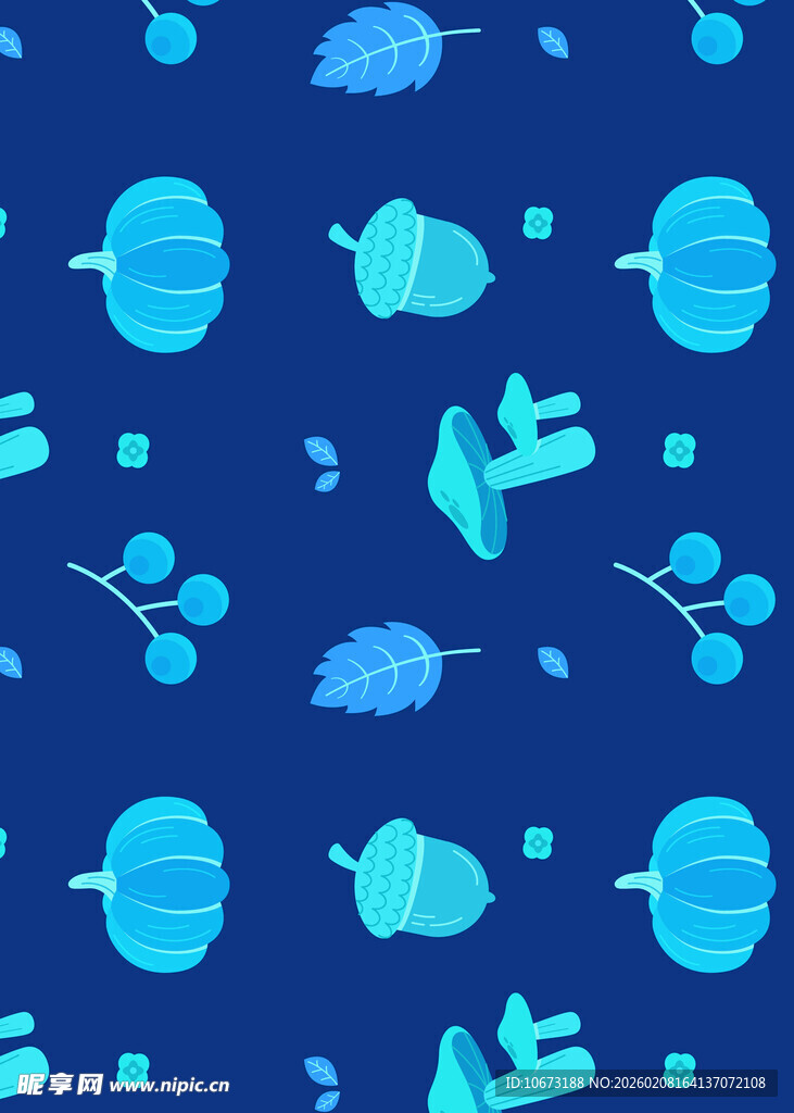 蓝色清新风动植物图案