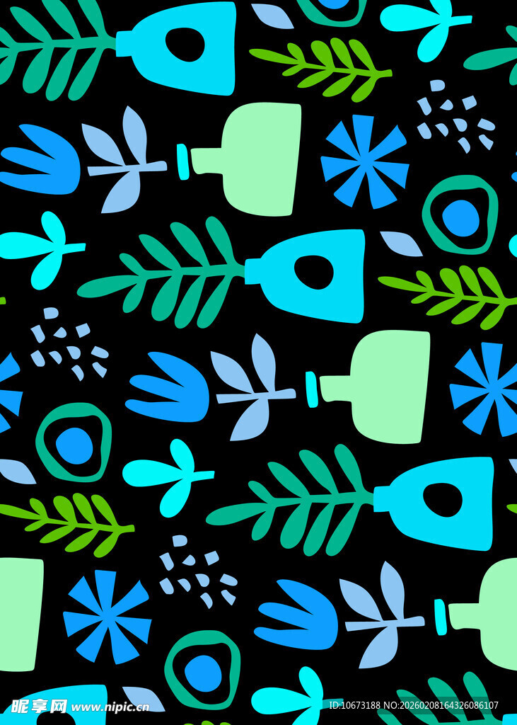 多彩几何植物花卉图案