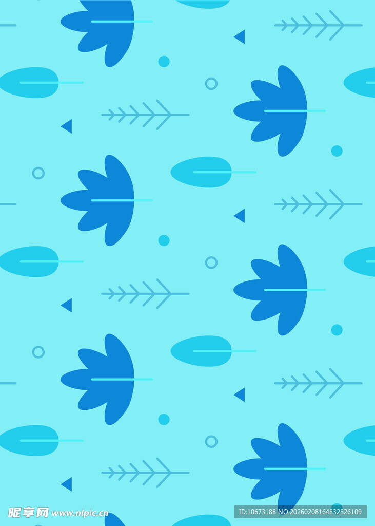 蓝色海洋风鱼与叶图案