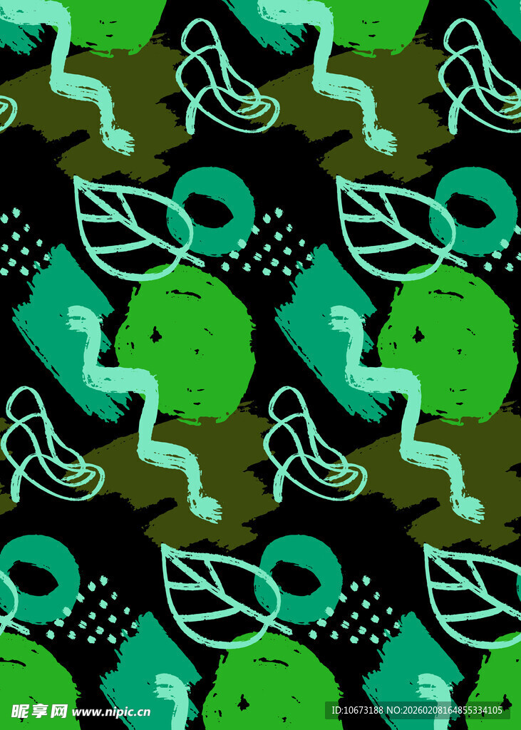 绿色动植物图案无缝背景