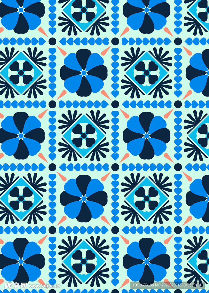 蓝白几何花卉图案纹理