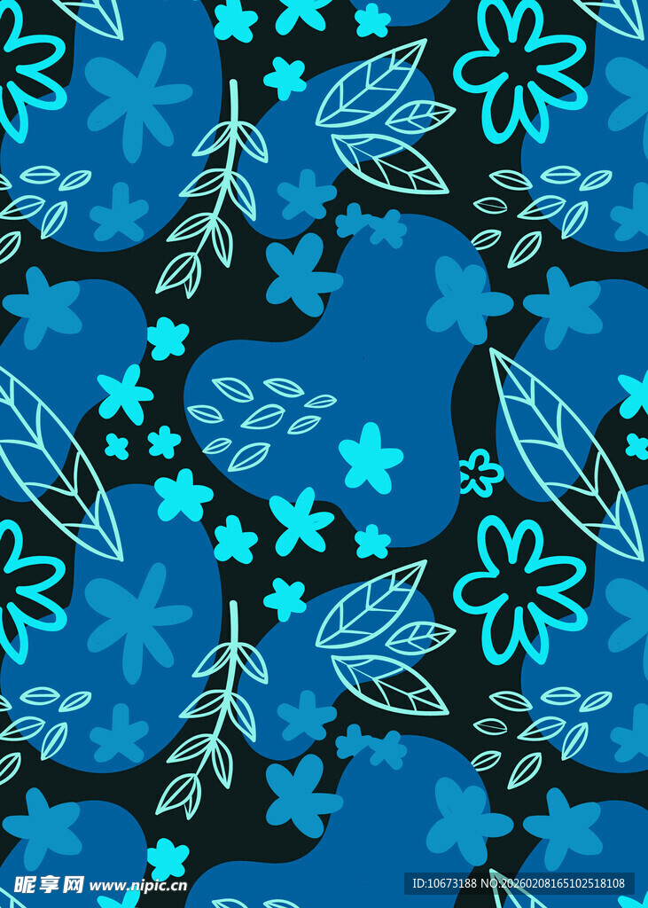 蓝色花卉图案背景纹理