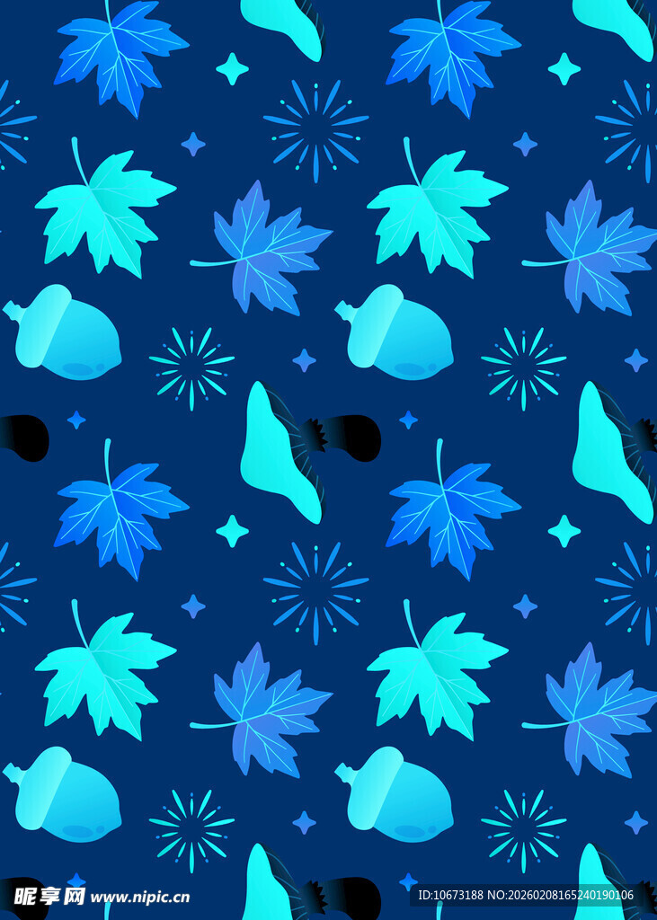 蓝色枫叶雪花图案背景