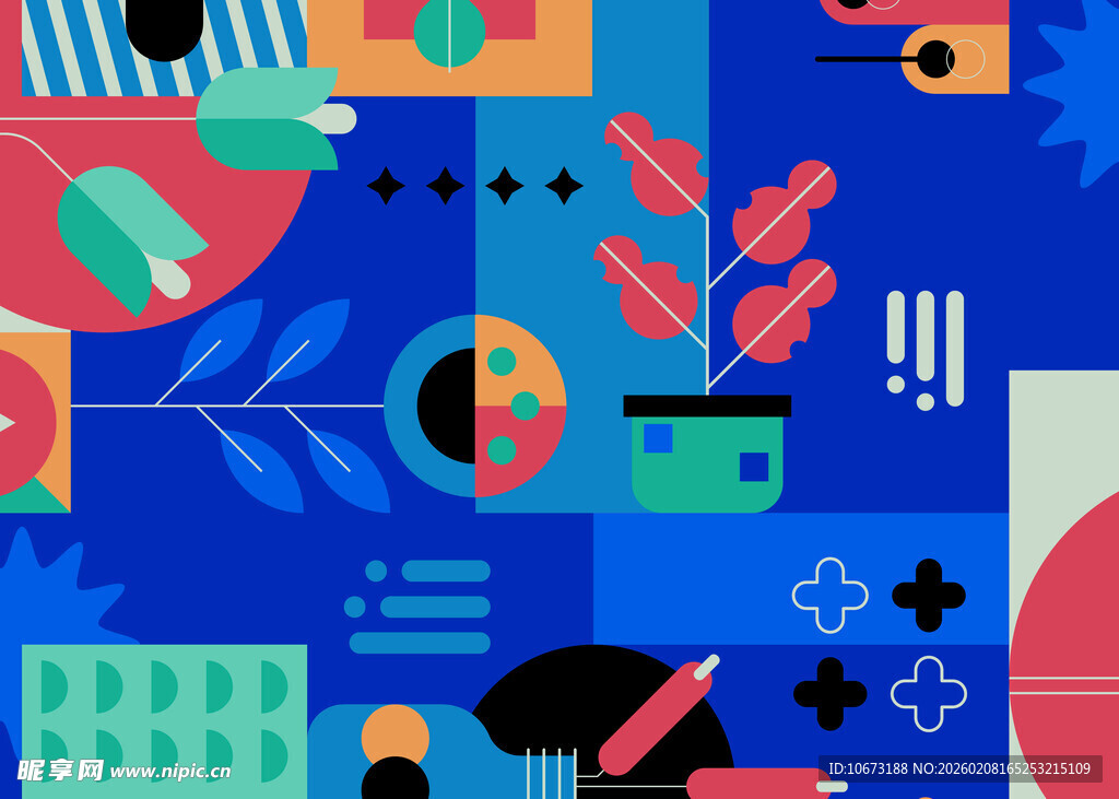 多彩几何创意办公场景元素