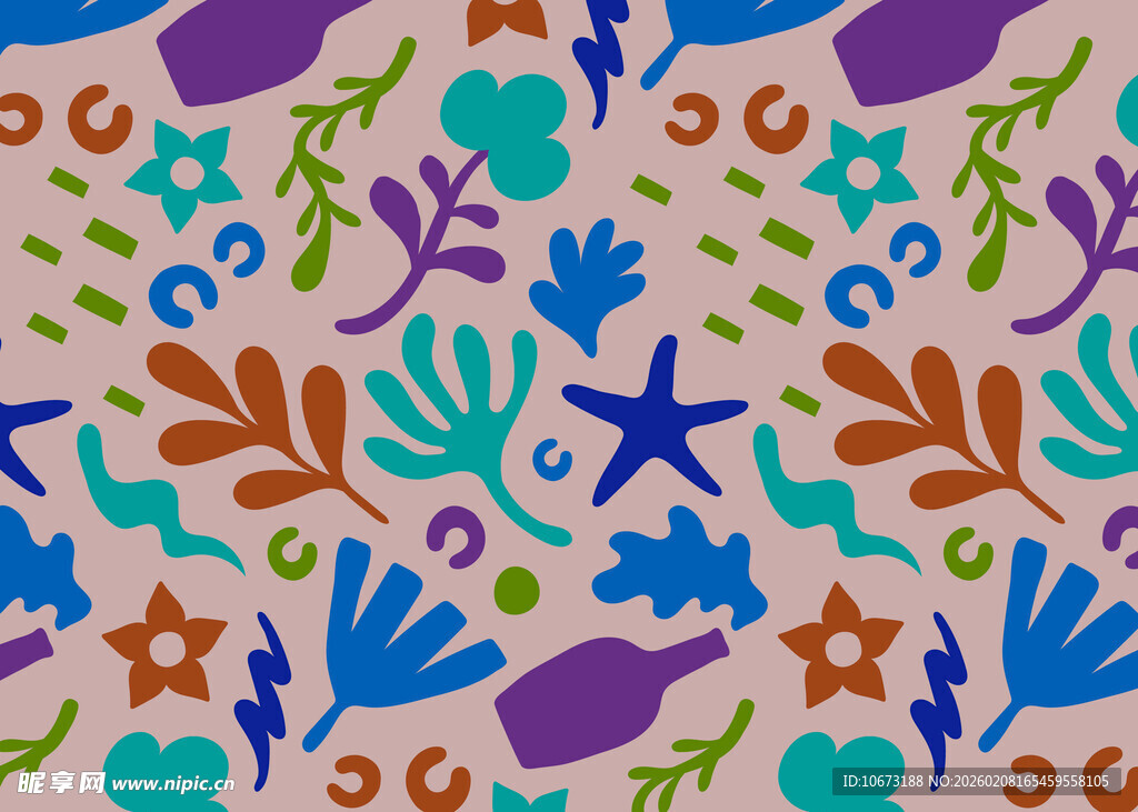 海洋元素多彩无缝图案