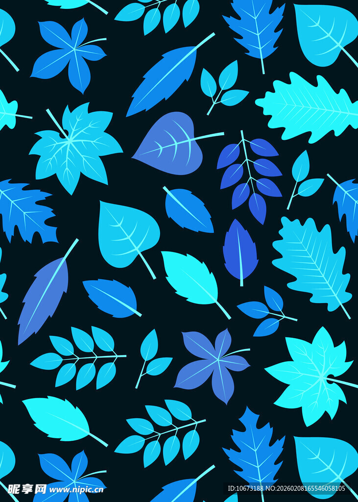蓝调叶形图案背景元素