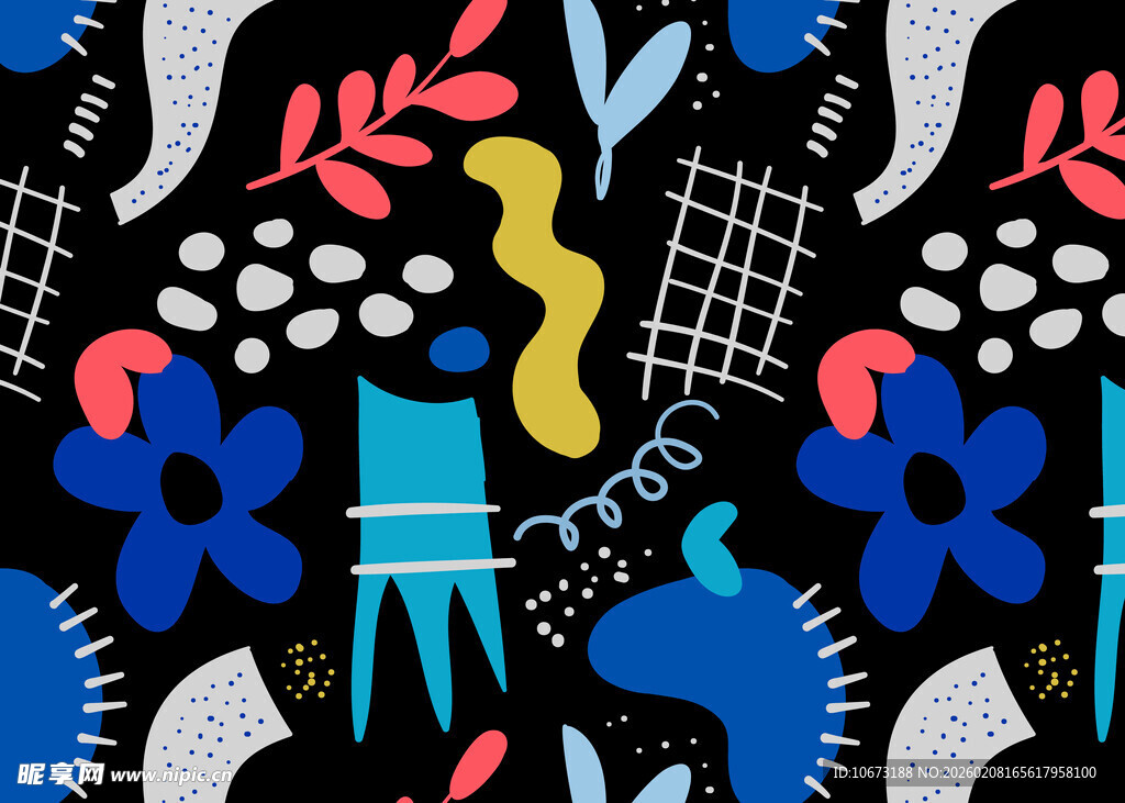 抽象多彩手绘风图案设计