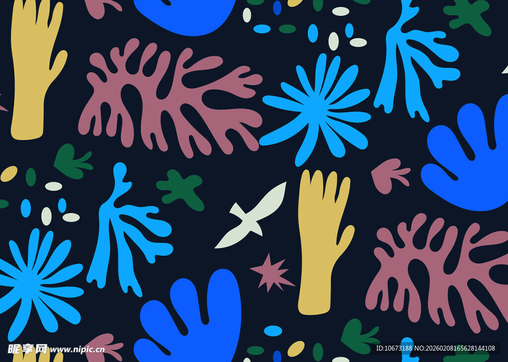 多彩手绘风植物与手图案