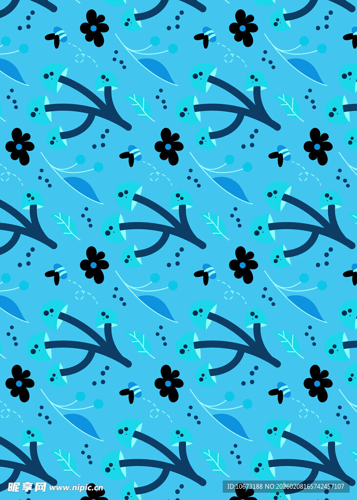 蓝色花卉枝叶图案背景