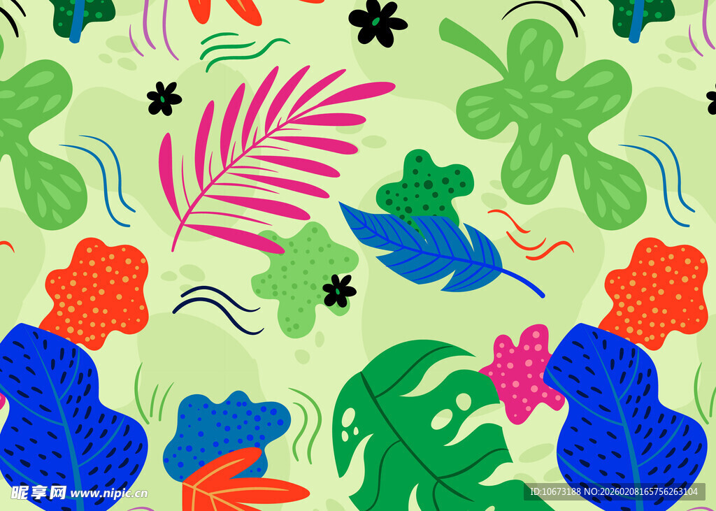 热带植物多彩图案背景