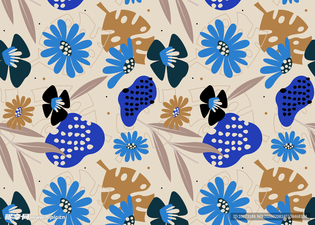 蓝黄花卉图案装饰背景