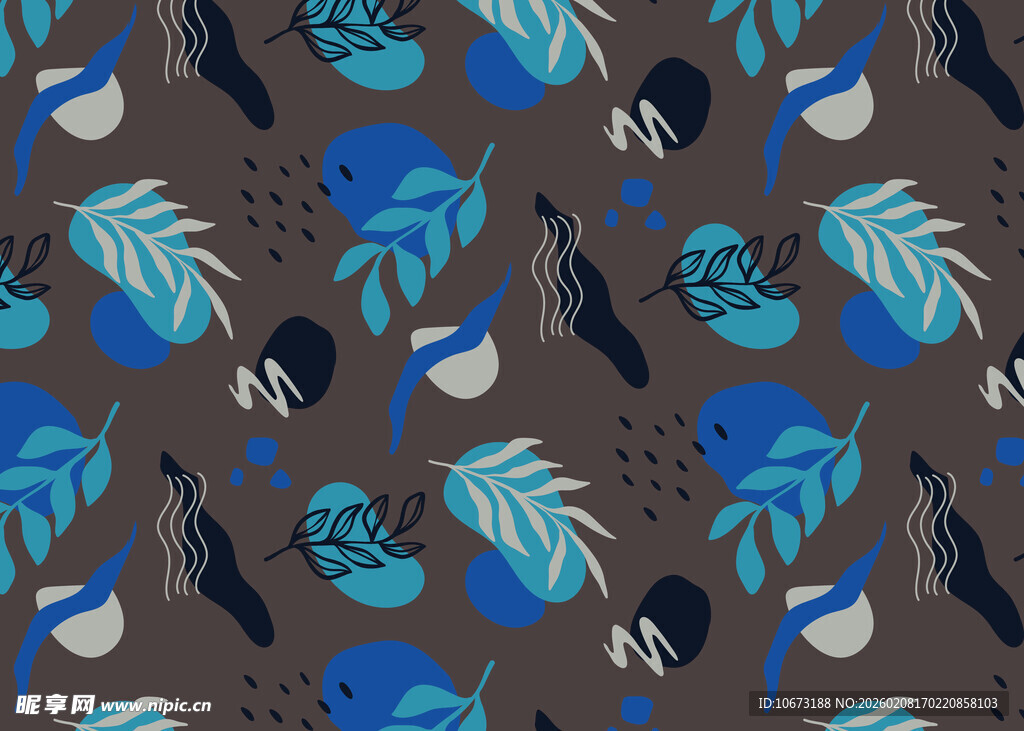 蓝色植物图案背景纹理