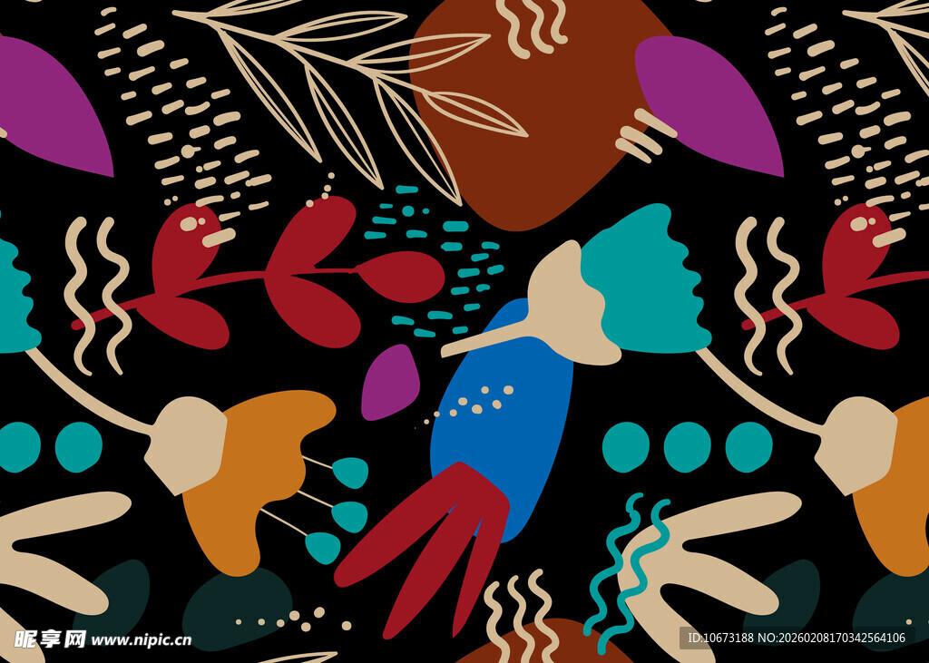 多彩抽象动植物图案设计