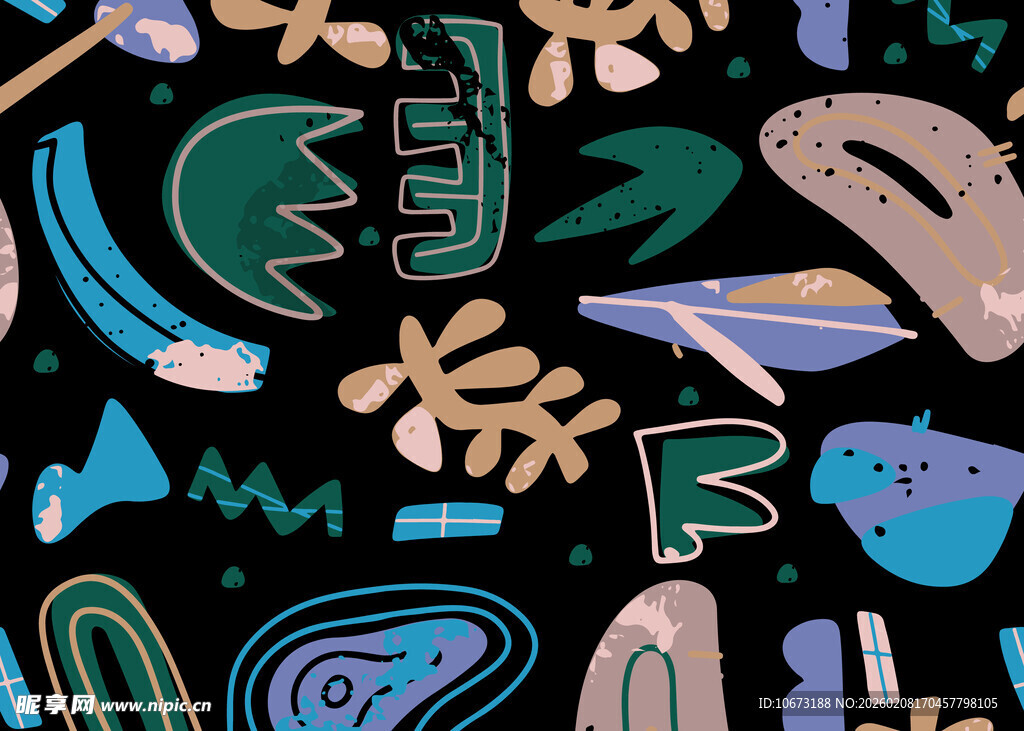 抽象多彩字母与图形图案