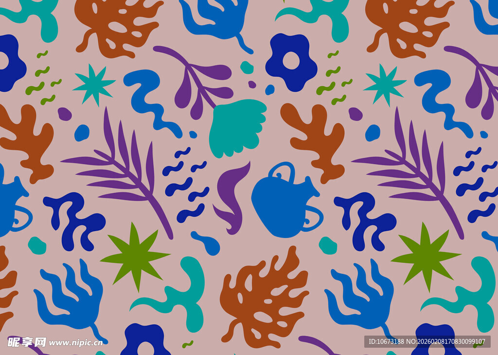 多彩植物图案背景纹理