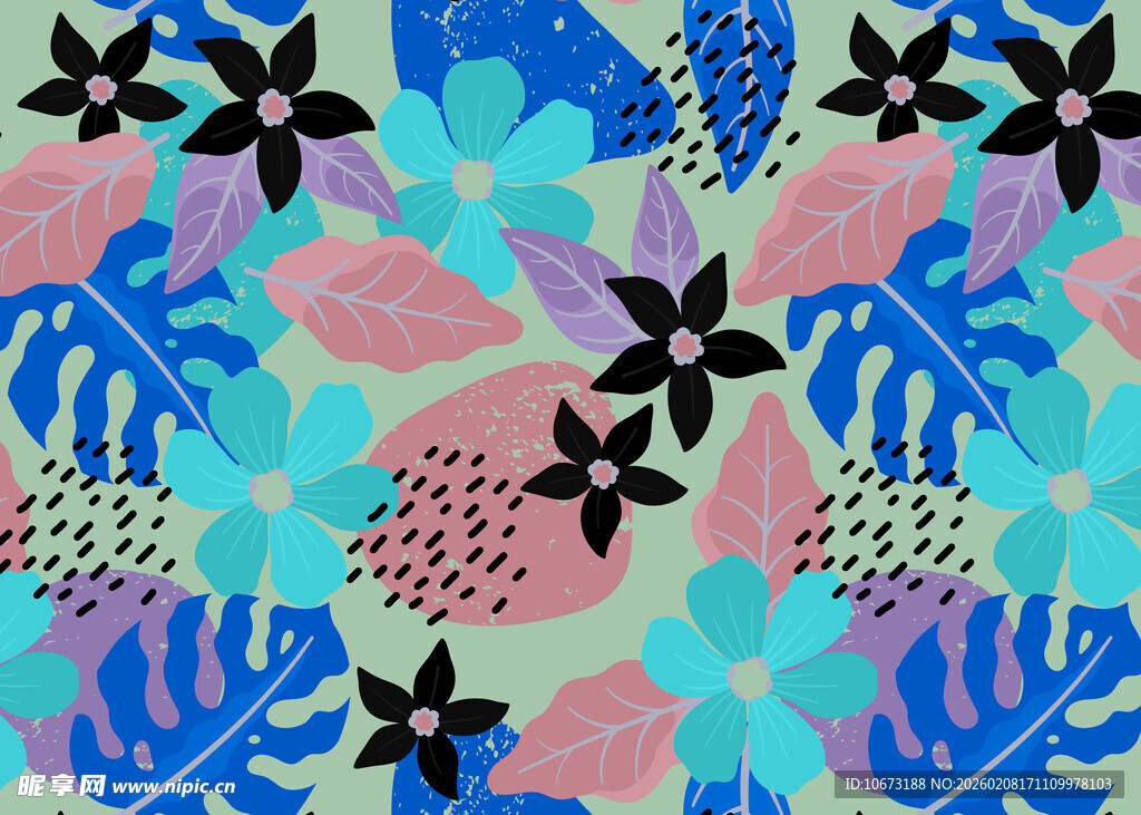 热带风多彩植物图案