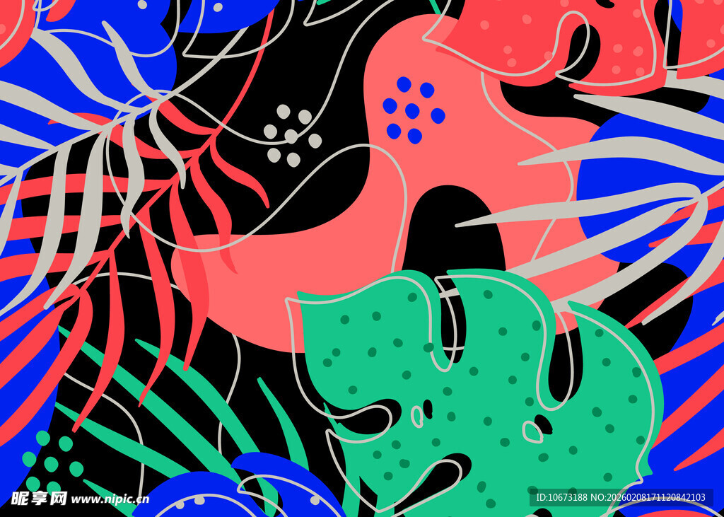 抽象多彩植物图案艺术画