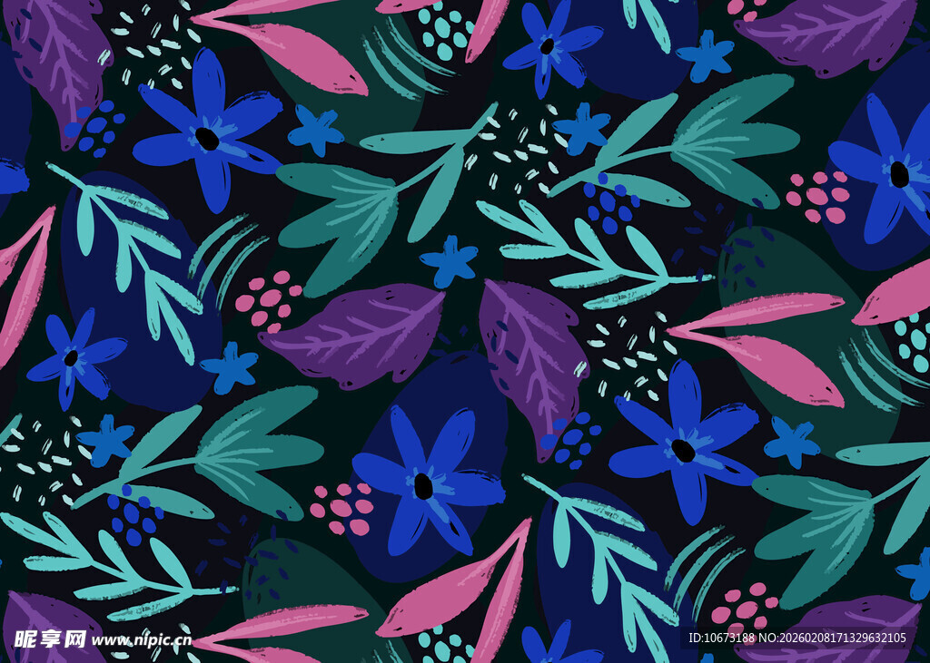 梦幻花卉植物图案背景