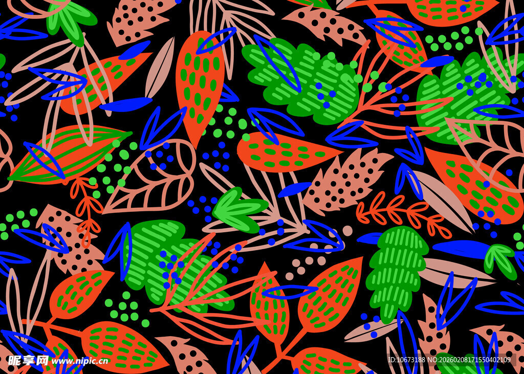 多彩植物图案纹理背景