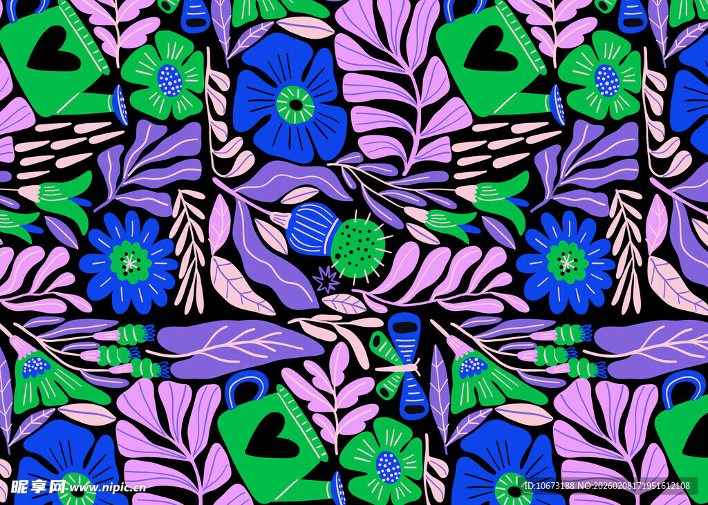 多彩花卉几何图案纹理