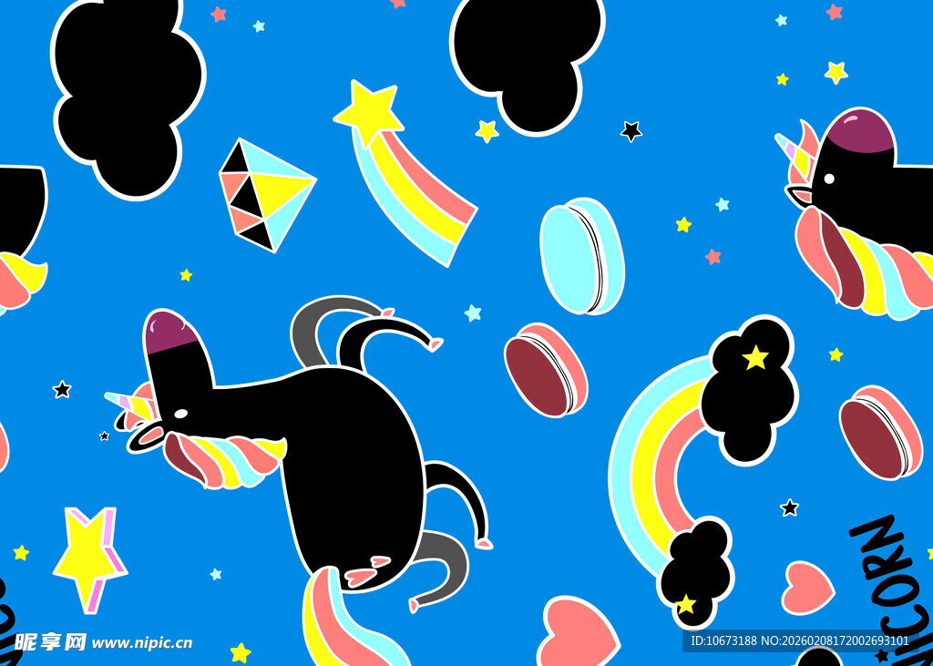 蓝色背景卡通动物图案
