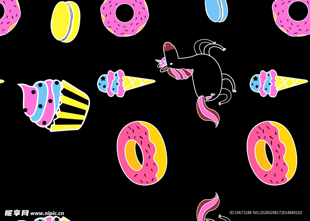 多彩甜点与火烈鸟图案