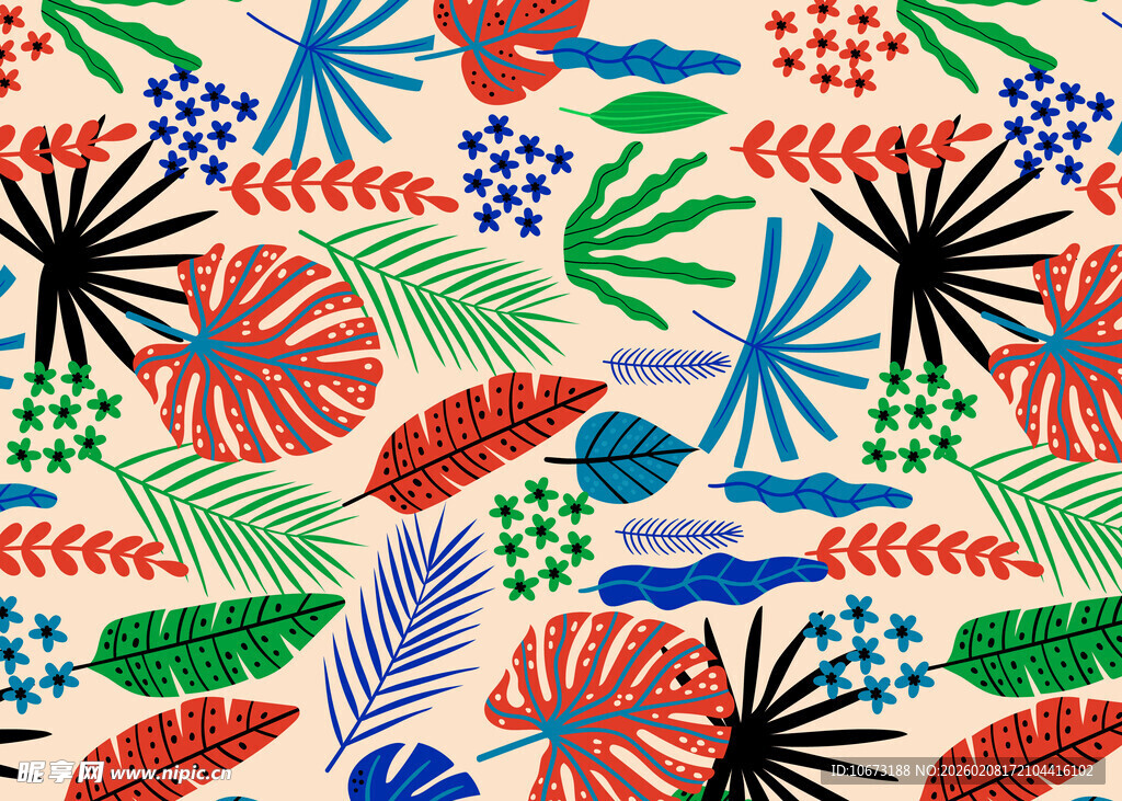 多彩热带植物图案背景