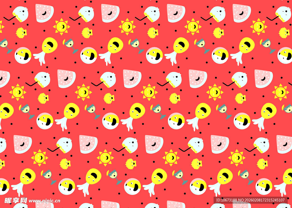 红色背景可爱图案无缝纹理